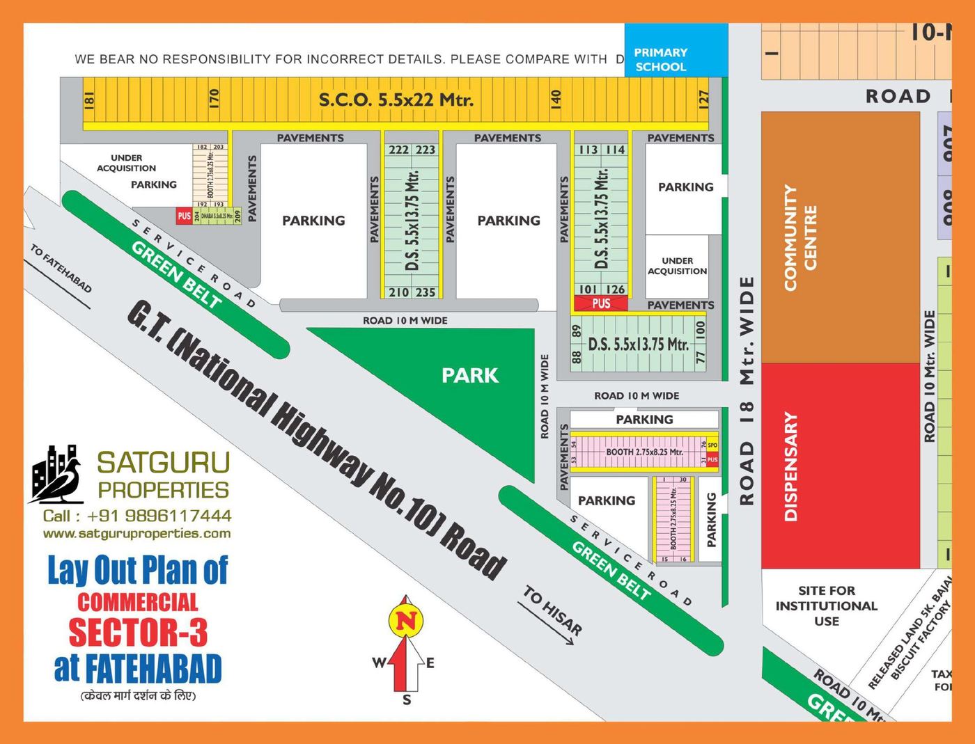 Layout plan of the commercial area of Sector 3, Fatehabad with SCOs, double-storey shops and booths